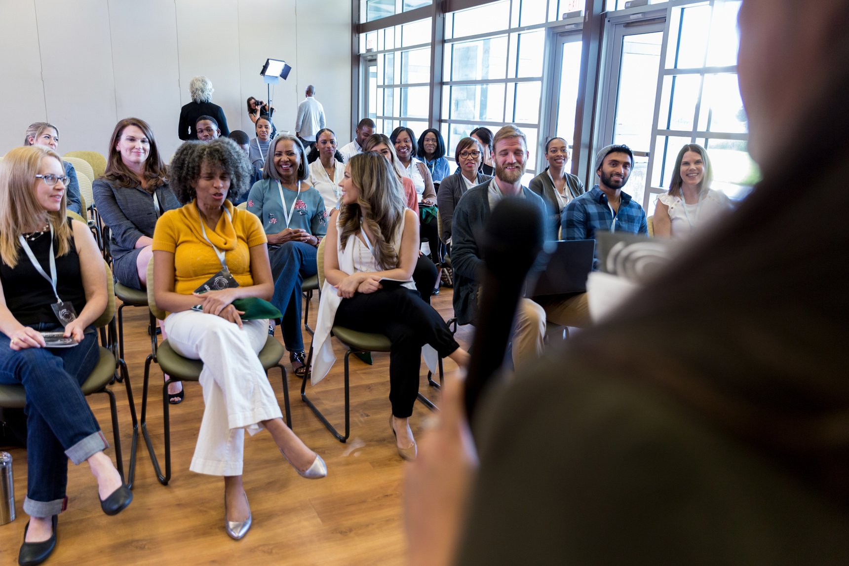 Unrecognizable speaker addresses teacher's conference audience